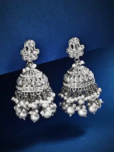 Rubans Silver-Toned Dome Shaped Jhumkas Earrings