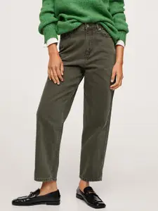 MANGO Women Olive Green Tapered Fit High-Rise Jeans