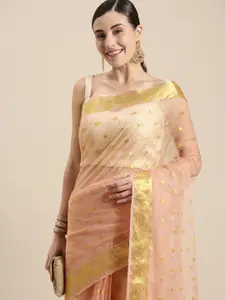 Geroo Jaipur Pink Woven Design Zari Organza Saree