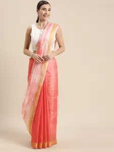 Geroo Jaipur Peach-Coloured Hand Tie and Dye Bandhani Kota Art Silk Saree