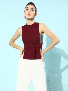 KASSUALLY Burgundy Solid Knitted Shrug