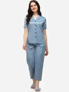 Smarty Pants Women Blue Satin Night suit
