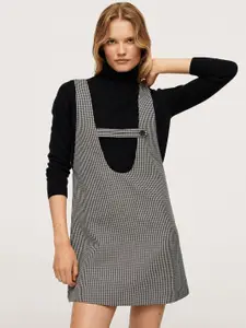 MANGO Black & White Checked Pinafore Shift Dress