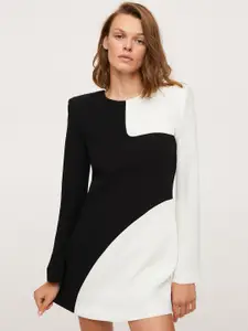MANGO Women Black & White Colourblocked Sheath Dress