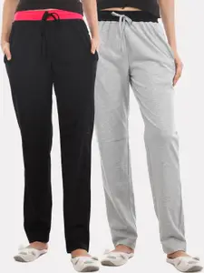 Nite Flite Women Pack of 2 Black & Grey Cotton Solid Lounge Pants