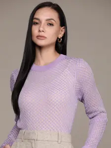MANGO Women Lavender Semi-Sheer Pullover
