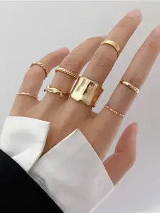 Shining Diva Fashion Set Of 8 Gold-Plated Boho Midi Finger Rings