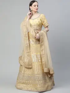 Readiprint Fashions Yellow Embroidered Mirror Work Unstitched Lehenga & Blouse With Dupatta