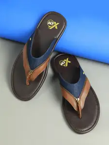 ID Men Tan Brown & Navy Blue Colourblocked Comfort Sandals