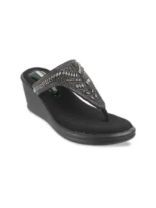 Catwalk Black Embellished Wedge Sandals