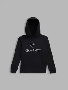 GANT Boys Black Printed Hooded Sweatshirt
