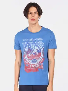 U.S. Polo Assn. Denim Co. Men Blue & White Printed Cotton T-shirt