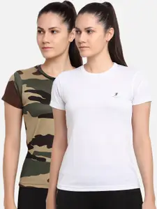 ARMISTO Women Multicoloured 2 Dri-FIT Slim Fit Training or Gym T-shirt