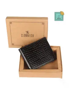THE CLOWNFISH Men Black Textured Leather Two Fold Wallet