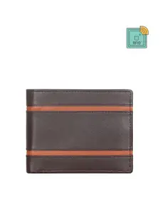 THE CLOWNFISH Men Brown & Orange Striped Leather Two Fold Wallet