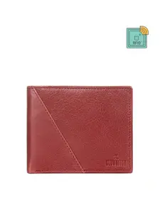 THE CLOWNFISH Men Maroon Leather RFID Two Fold Wallet