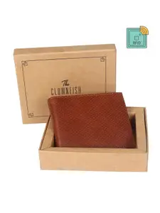 THE CLOWNFISH Men Tan Brown RFID Protected Leather Bi-Fold Two Fold Wallet