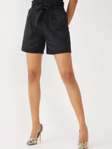 Zink London Women Black High-Rise Regular Shorts