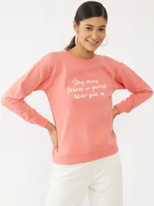 Zink London Women Pink Printed Cotton Sweatshirt