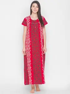 AV2 Women Red Printed Cotton Night Dress
