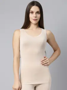 Enamor Women Beige Solid Thermal V-Neck Sleeveless Vest