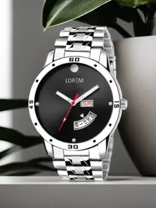 LOREM Men Black Dial & Silver Toned Stainless Steel Straps Analogue Watch LR104