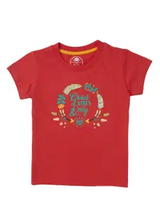Cub McPaws Girls Red Typography Printed T-shirt