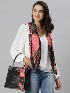 Tossido Women Black & Rose Printed Designer Scarf