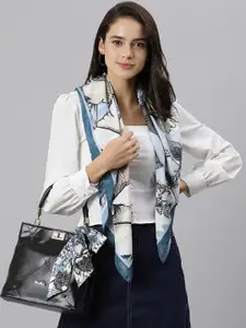 Tossido Women White & Blue Printed Designer Scarf