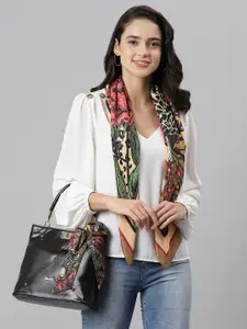 Tossido Women Green & Coral Printed Designer Scarf