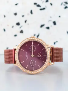 STRAND BY OBAKU Women Burgundy Analogue Multi Function Watch S704LMVDMD