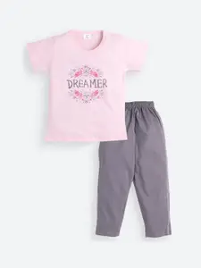 Todd N Teen Girls Pink & Grey Printed Cotton Night Suit