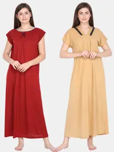 Klamotten Pack of 2 Red & Mustard Yellow Maxi Nightdress