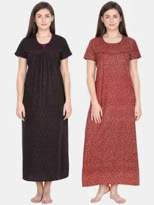Klamotten Women Pack of 2 Printed Pure Cotton Maxi Nightdress