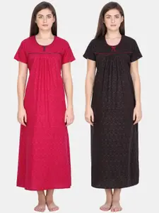 KlamottenPack of 2 Printed Pure Cotton Maxi Nightdress