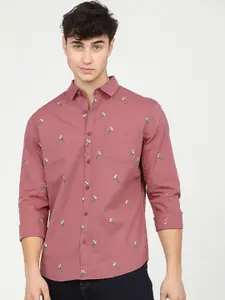 HIGHLANDER Men Mauve Slim Fit Opaque Printed Casual Shirt