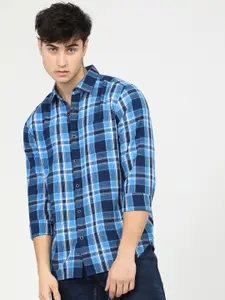 HIGHLANDER Men Blue Slim Fit Tartan Checks Opaque Checked Casual Shirt