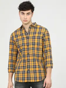 HIGHLANDER Men Yellow Slim Fit Tartan Checks Opaque Checked Casual Shirt