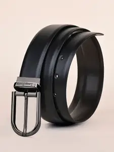 LOUIS STITCH Men Black Textured Leather Belt