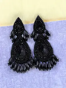 Crunchy Fashion Black Beads Teardrop Shaped Drop Earrings