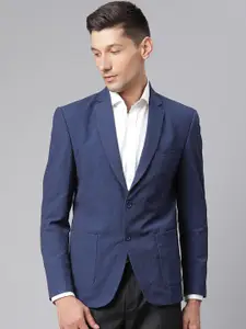 HARSAM Men Blue Solid Single-Breasted Slim-Fit Formal Blazer