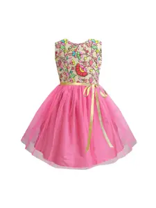 A.T.U.N. Girls Pink Floral Net Fit and Flare Dress
