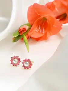 Ruby Raang Maroon Gold-Plated Floral Studs Earrings