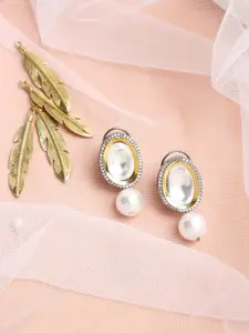 Ruby Raang White Kundan Studded Drop Earrings
