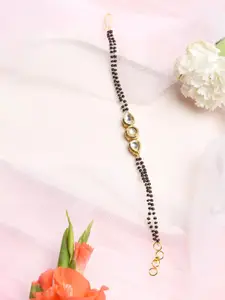 Ruby Raang Black & Gold-Toned Kundan Bracelet Mangalsutra