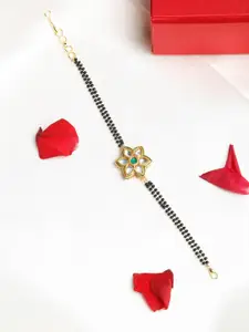 Ruby Raang Black & Gold-Plated Kundan Studded Mangalsutra Bracelet
