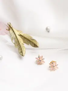 Ruby Raang Gold-Plated Pink Floral Studs Earrings