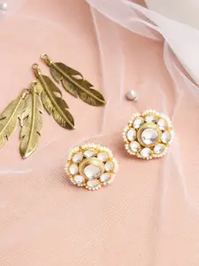 Ruby Raang Gold-Toned Floral Kundan Studded Studs Earrings