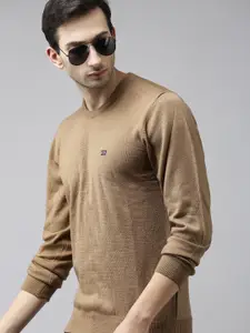 Arrow Men Beige Solid Pullover Sweater