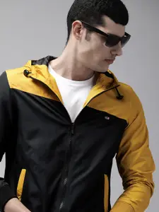 Arrow Men Black & Yellow Colourblocked Sporty Jacket